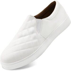 Women's White Stylish Comfy Slip On Low Top Faux Leather Loafers Sneakers Shoes